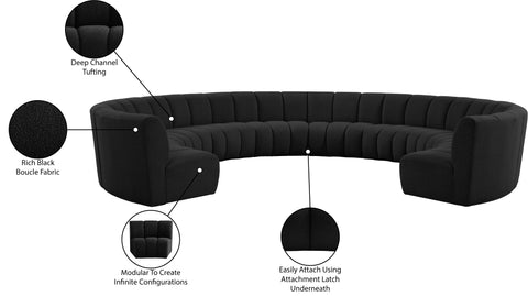 Calais Black Boucle Fabric 10pc. Modular Sectional PC