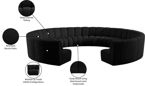 Calais Black Boucle Fabric 11pc. Modular Sectional PC