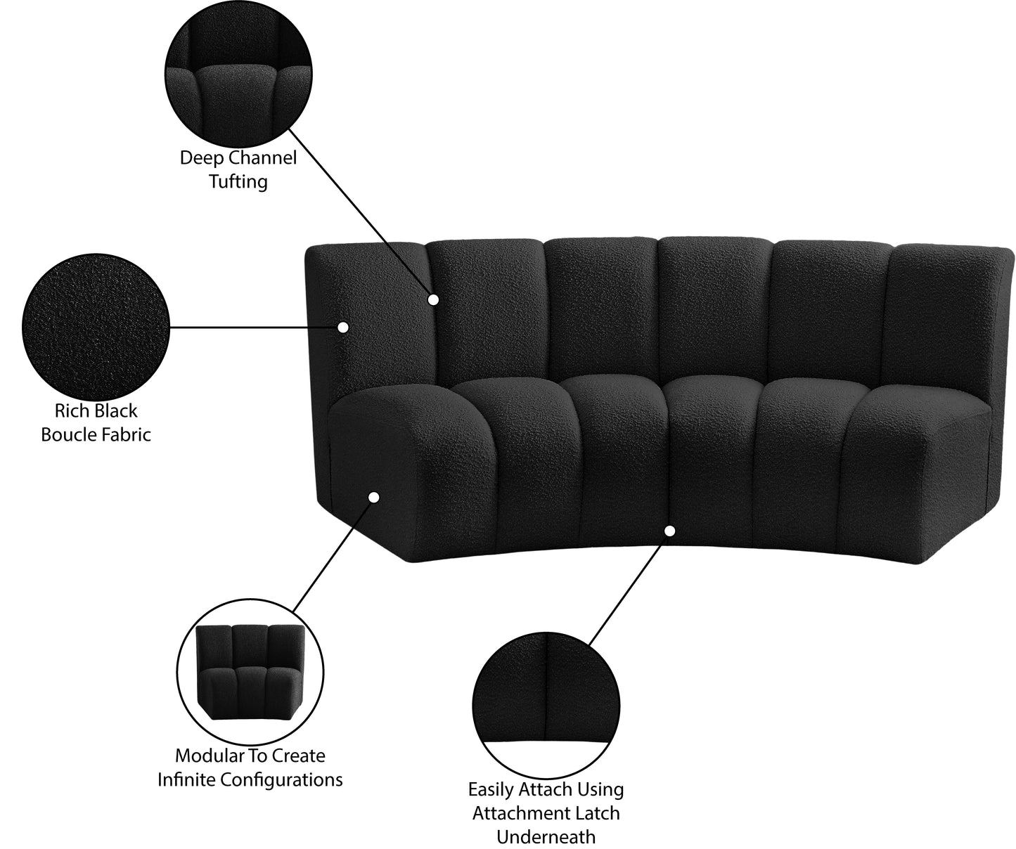 calais black boucle fabric 2pc. modular sectional pc