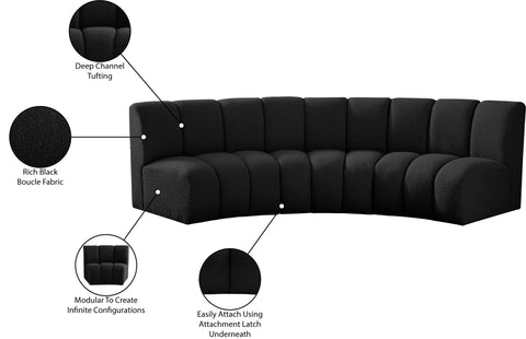 Calais Black Boucle Fabric 3pc. Modular Sectional PC