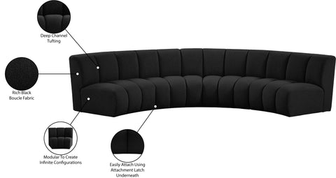 Calais Black Boucle Fabric 4pc. Modular Sectional PC