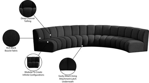 Calais Black Boucle Fabric 5pc. Modular Sectional PC