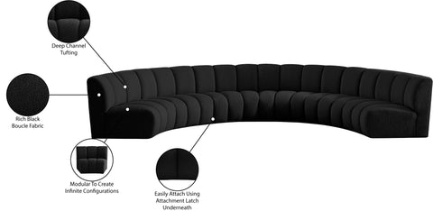 Calais Black Boucle Fabric 6pc. Modular Sectional PC