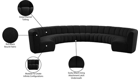 Calais Black Boucle Fabric 9pc. Modular Sectional PC