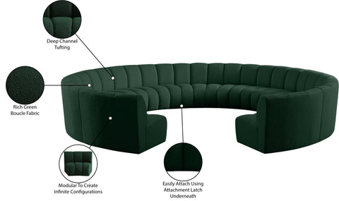 Calais Green Boucle Fabric 11pc. Modular Sectional PC