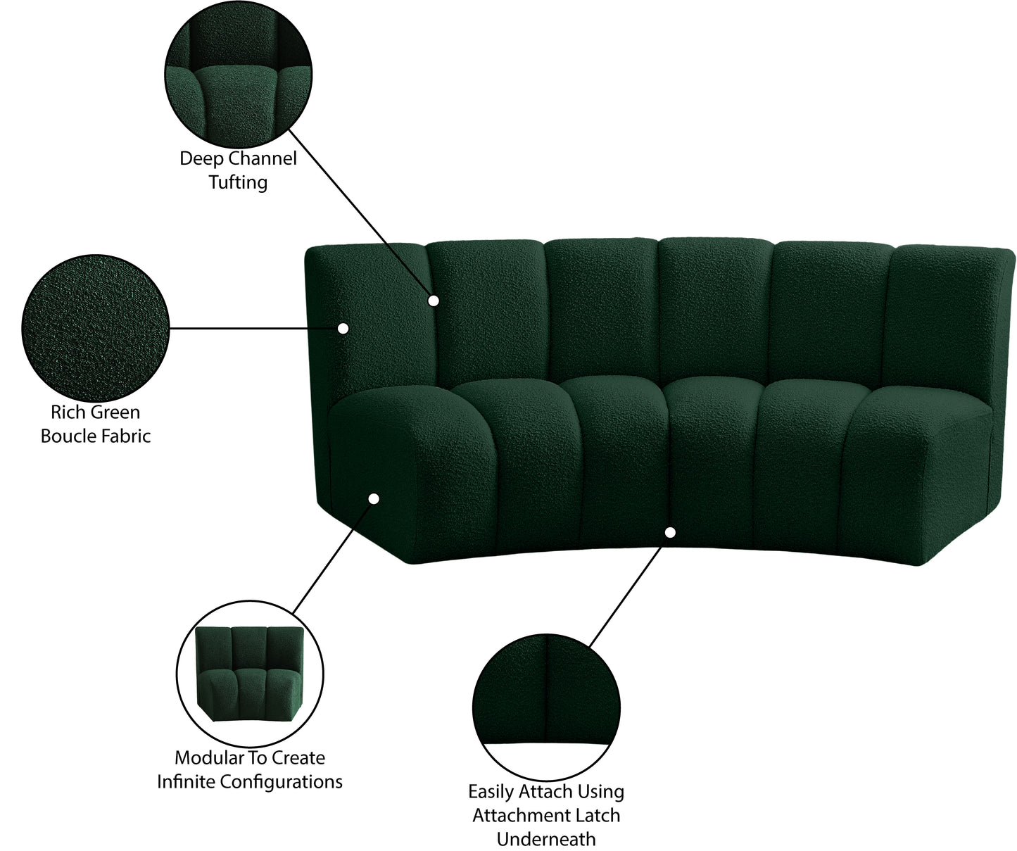 calais green boucle fabric 2pc. modular sectional pc