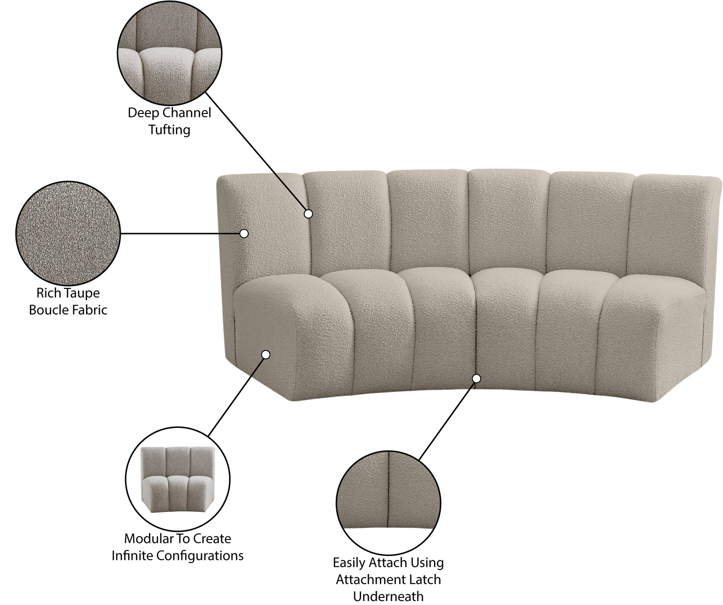 calais brown boucle fabric 2pc. modular sectional pc