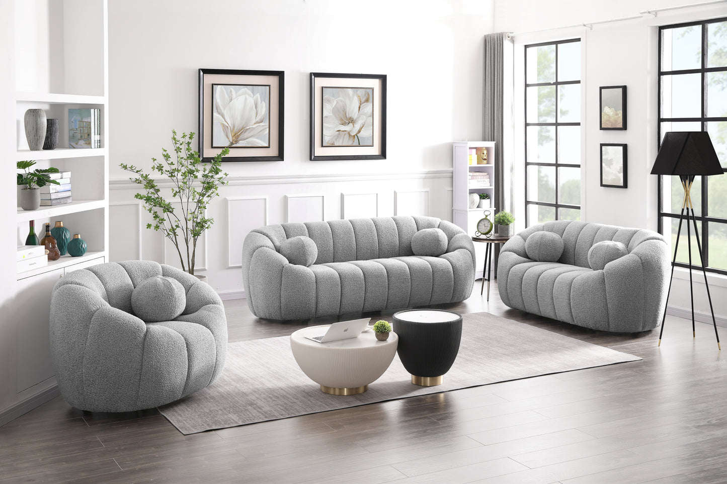 marcello grey boucle fabric loveseat l