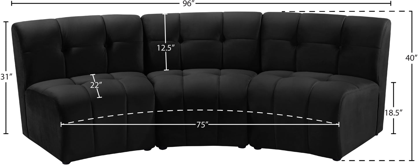 yara black velvet 3pc. modular sectional pc