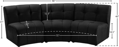 Yara Black Velvet 3pc. Modular Sectional PC