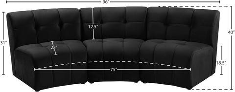 Yara Black Velvet 3pc. Modular Sectional PC