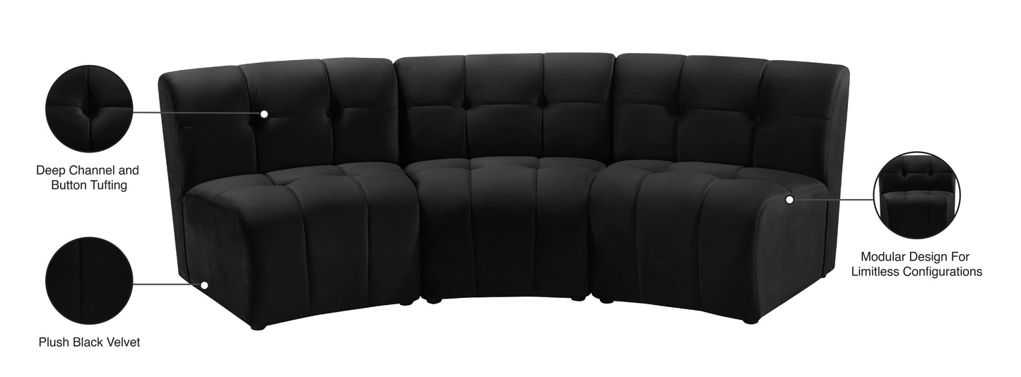 yara black velvet 3pc. modular sectional pc