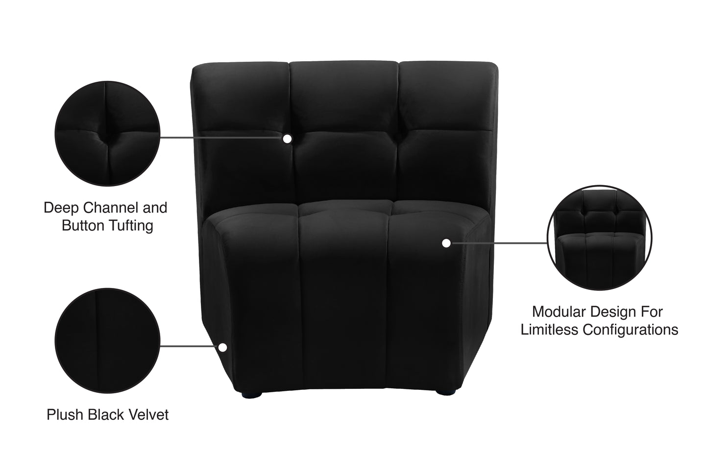 yara black velvet modular chair c