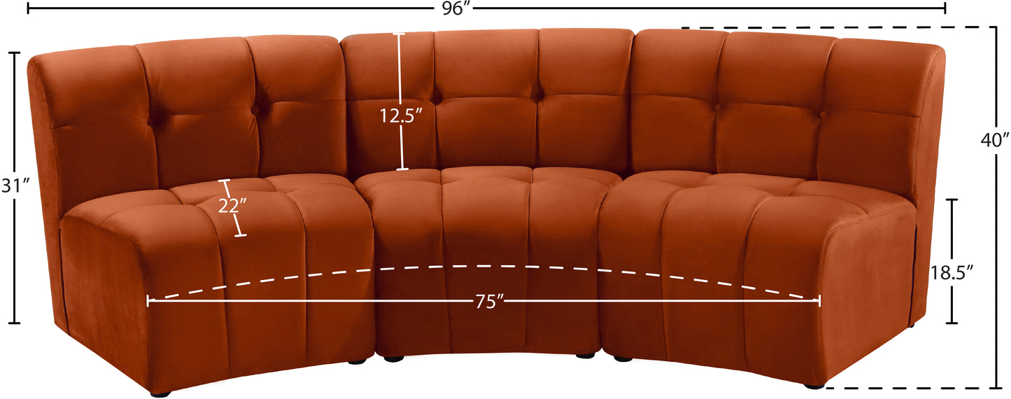 yara cognac velvet 3pc. modular sectional pc