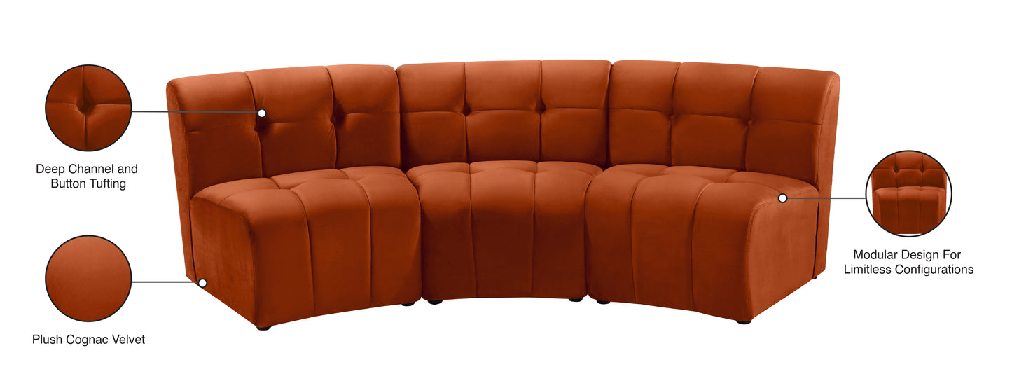 yara cognac velvet 3pc. modular sectional pc