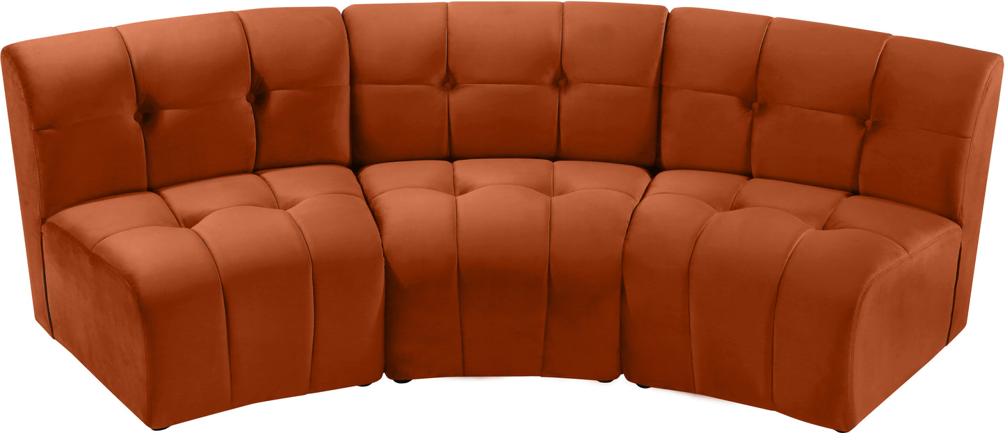 yara cognac velvet 3pc. modular sectional pc