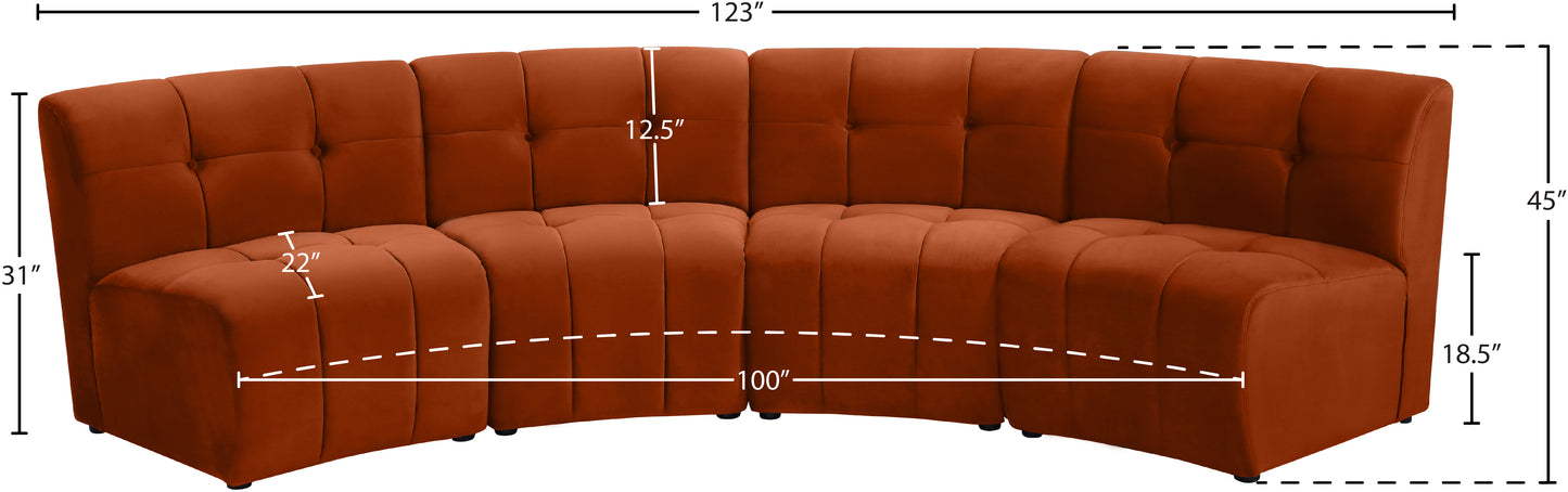 yara cognac velvet 4pc. modular sectional pc