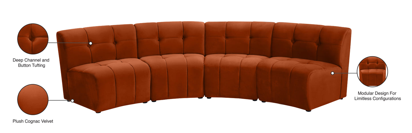 yara cognac velvet 4pc. modular sectional pc