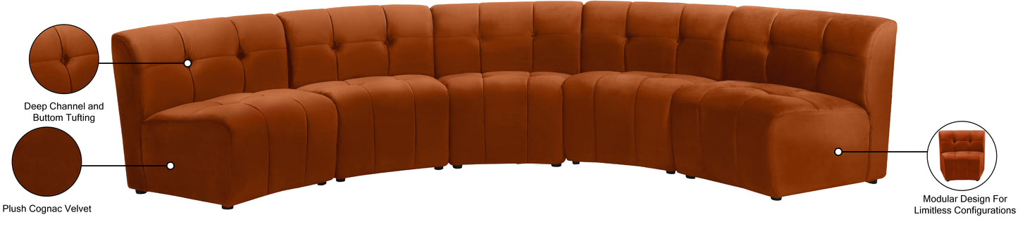 yara cognac velvet 5pc. modular sectional pc