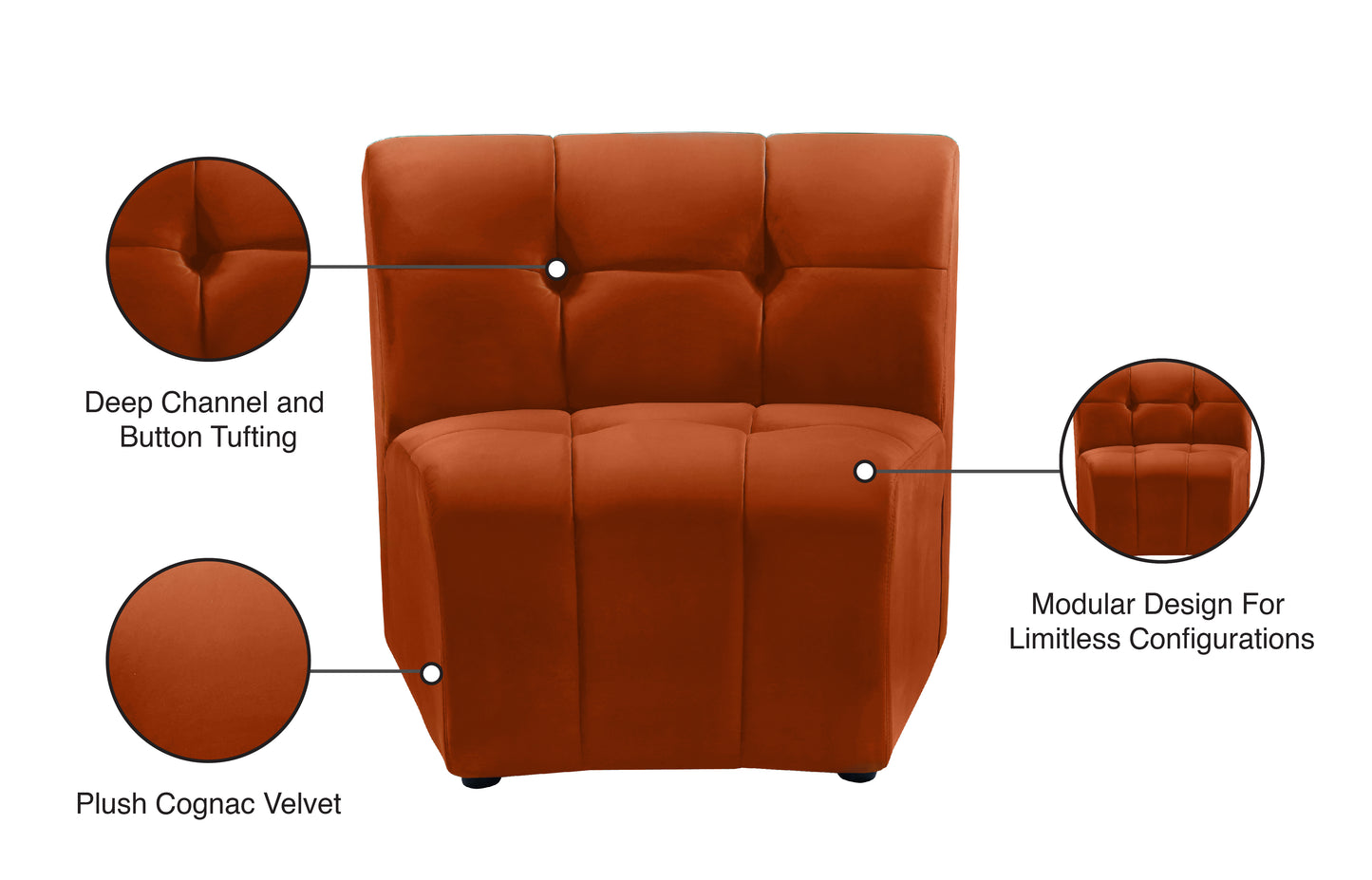 yara cognac velvet modular chair c