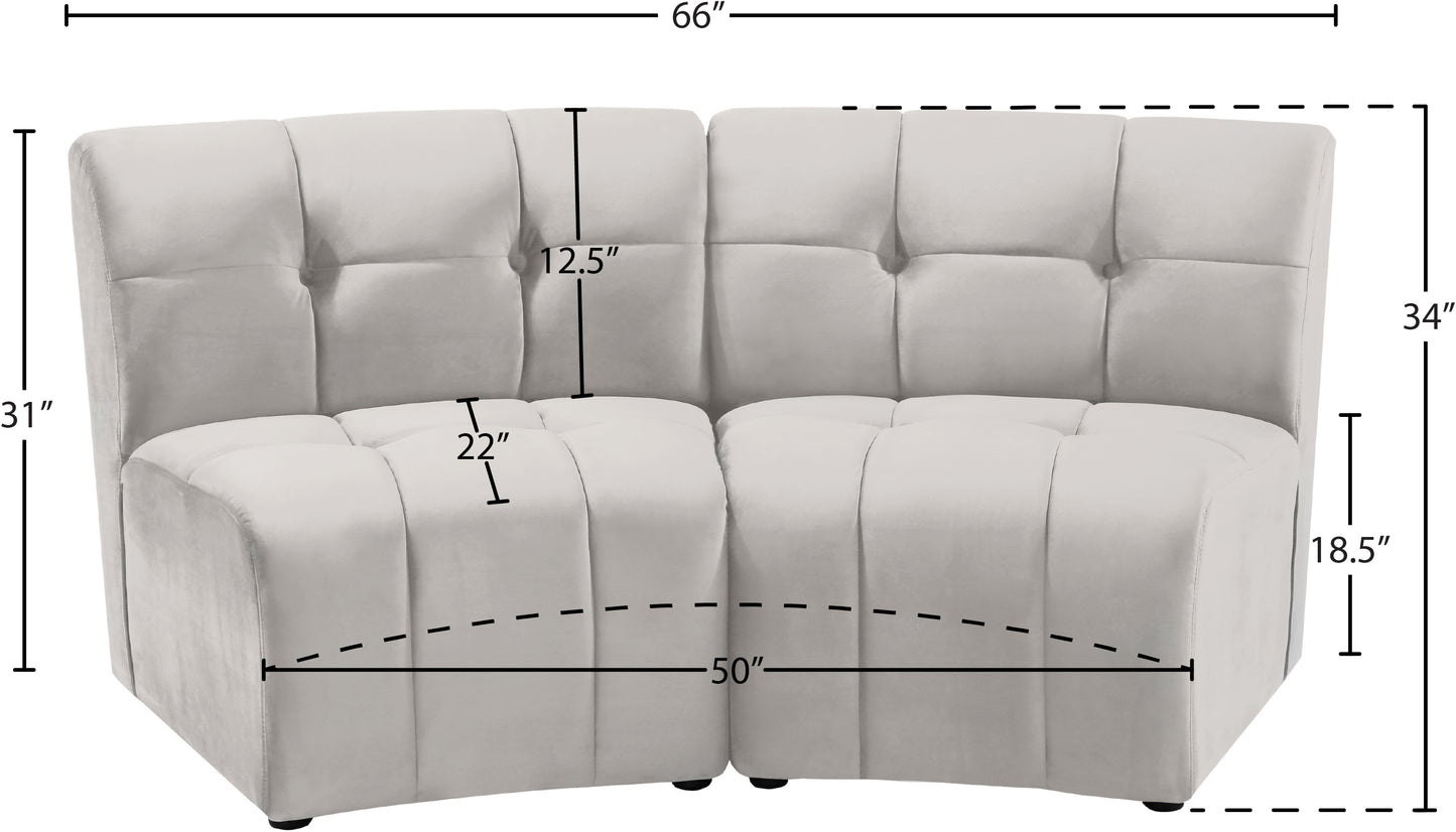 yara cream velvet 2pc. modular sectional pc