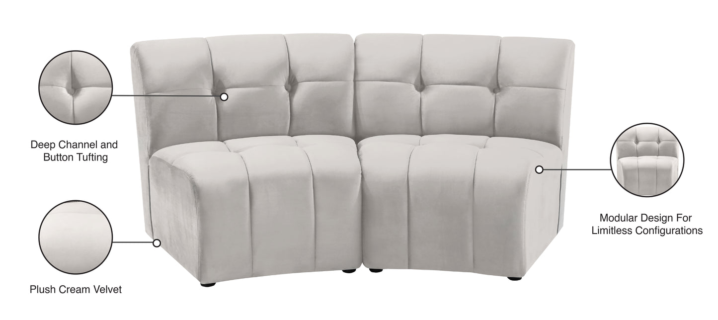 yara cream velvet 2pc. modular sectional pc