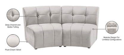 Yara Cream Velvet 2pc. Modular Sectional PC