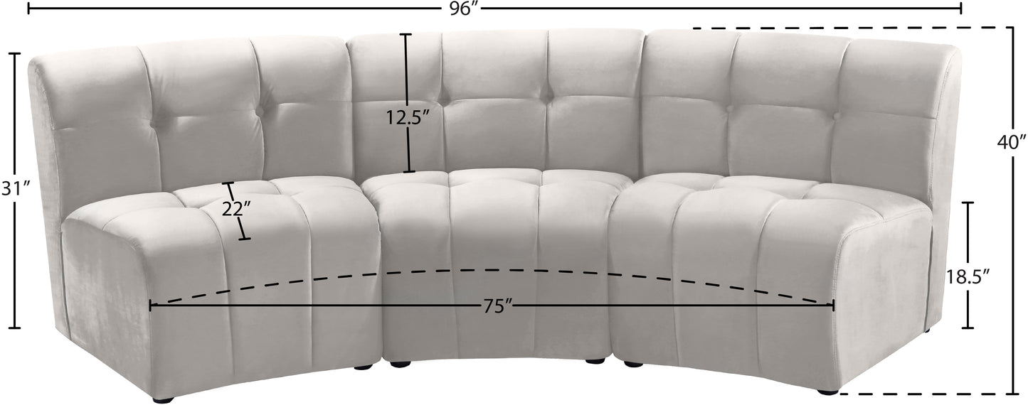 yara cream velvet 3pc. modular sectional pc