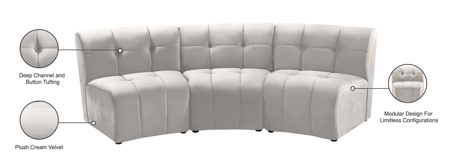 yara cream velvet 3pc. modular sectional pc