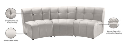 Yara Cream Velvet 3pc. Modular Sectional PC