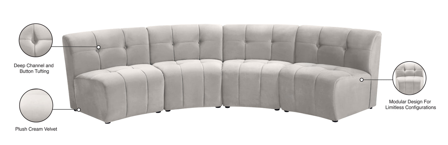 yara cream velvet 4pc. modular sectional pc