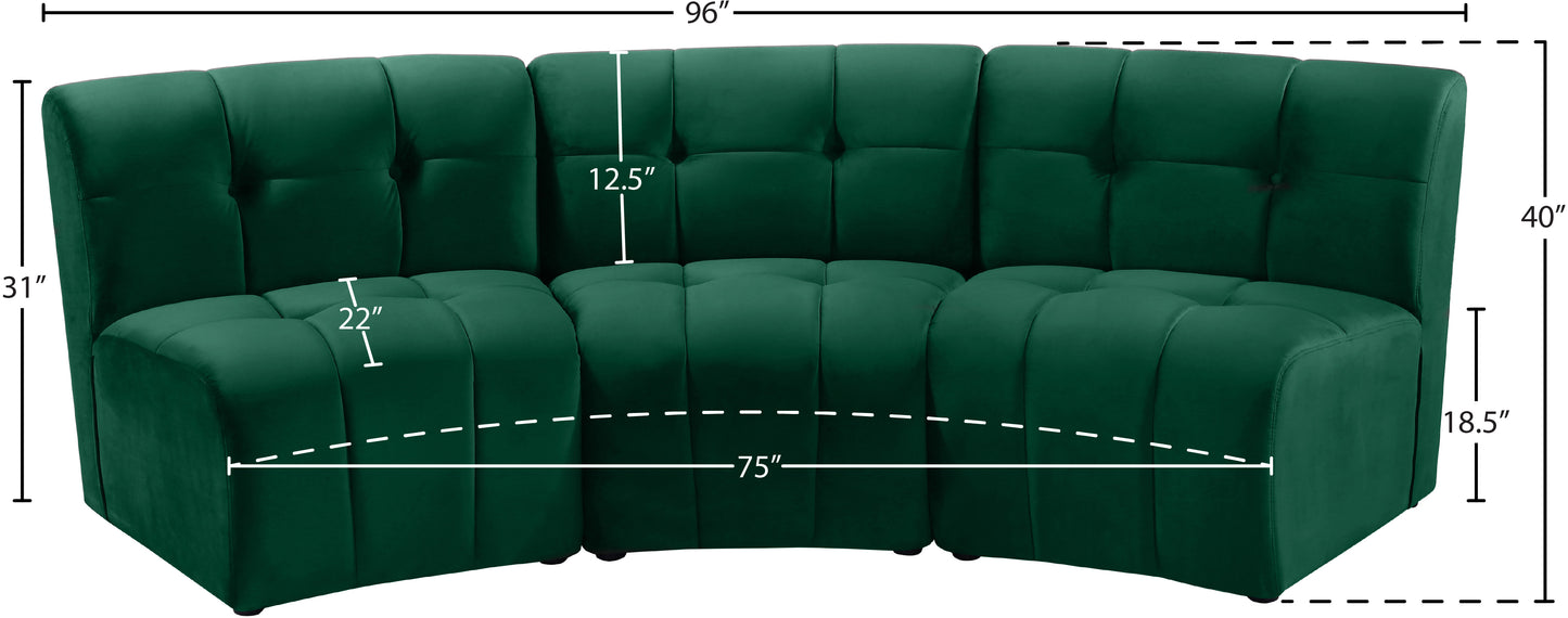 yara green velvet 3pc. modular sectional pc