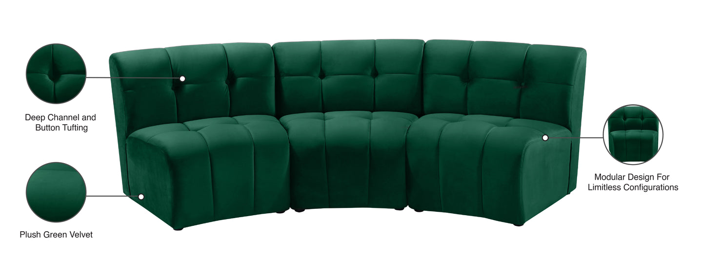 yara green velvet 3pc. modular sectional pc