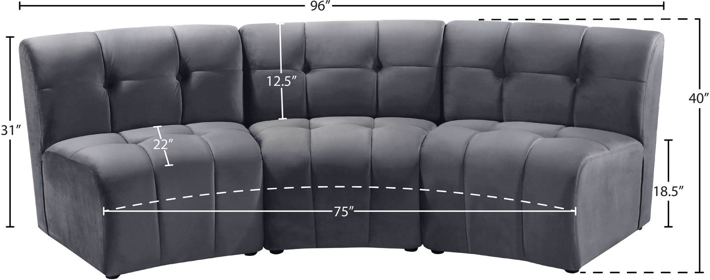 yara grey velvet 3pc. modular sectional pc