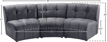 Yara Grey Velvet 3pc. Modular Sectional PC