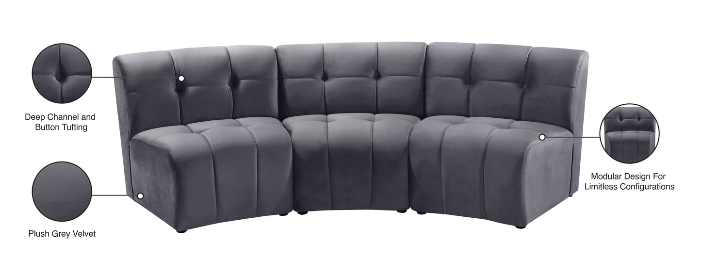 yara grey velvet 3pc. modular sectional pc