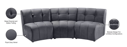 Yara Grey Velvet 3pc. Modular Sectional PC