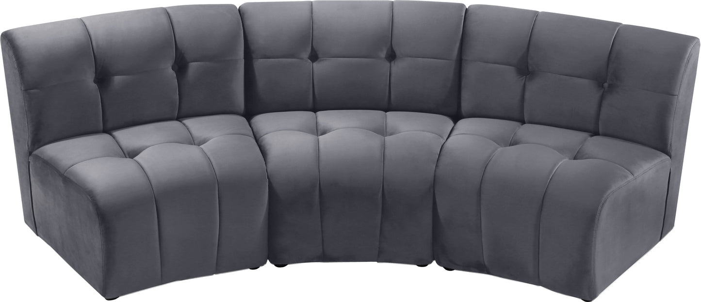 yara grey velvet 3pc. modular sectional pc