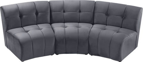 Yara Grey Velvet 3pc. Modular Sectional PC