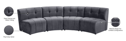 Yara Grey Velvet 4pc. Modular Sectional PC