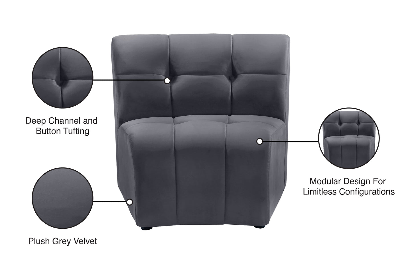 yara grey velvet modular chair c