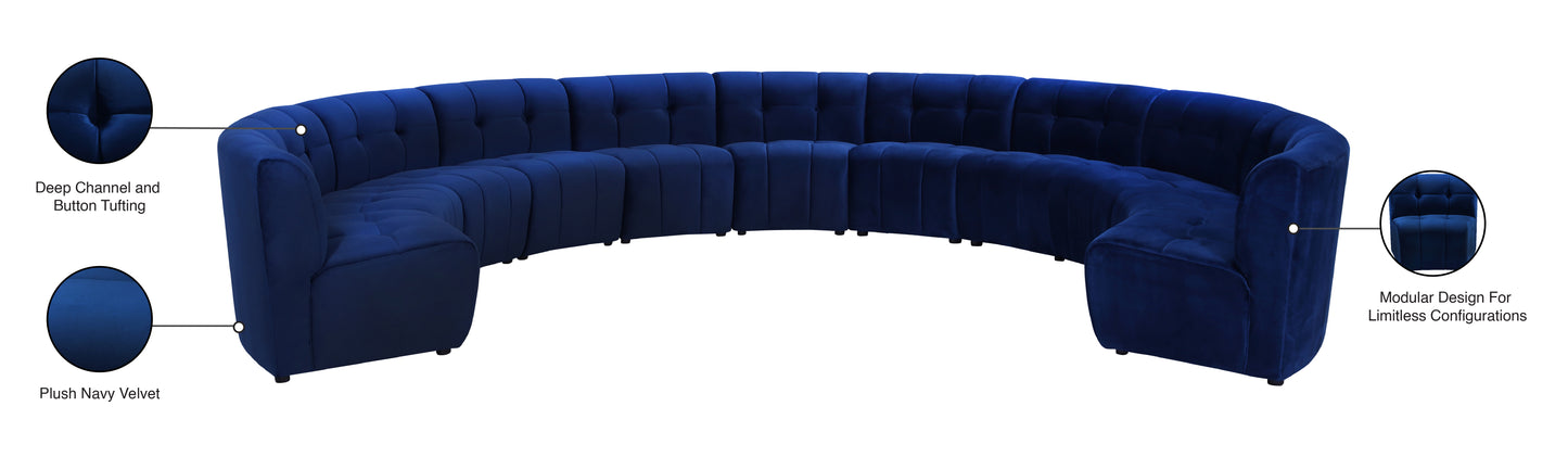 yara navy velvet 11pc. modular sectional pc