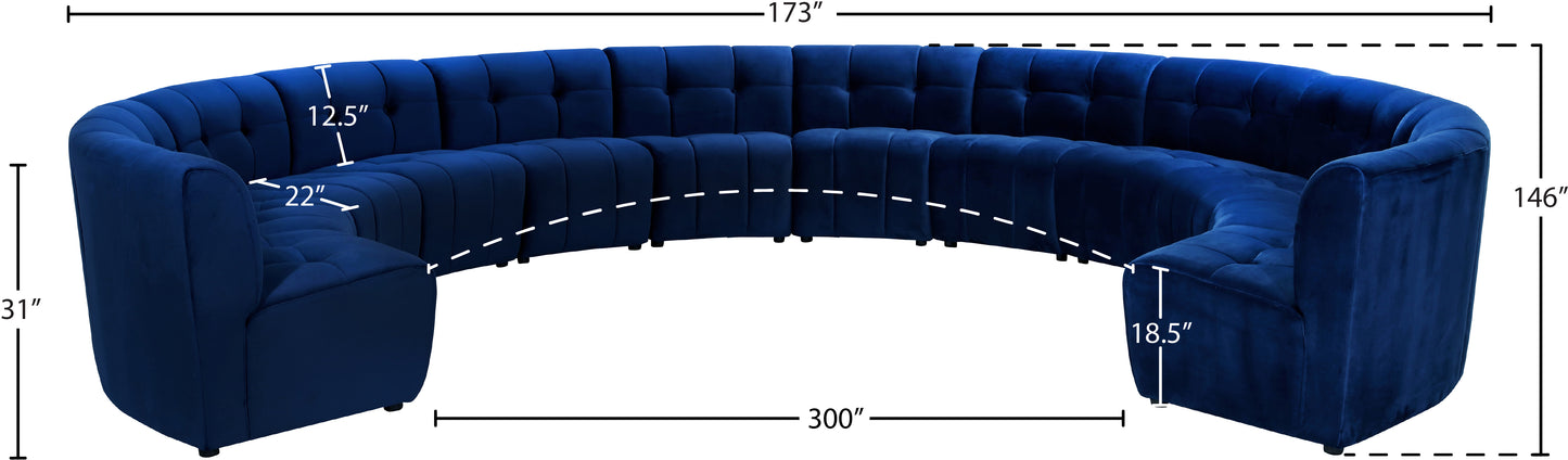 yara navy velvet 12pc. modular sectional pc