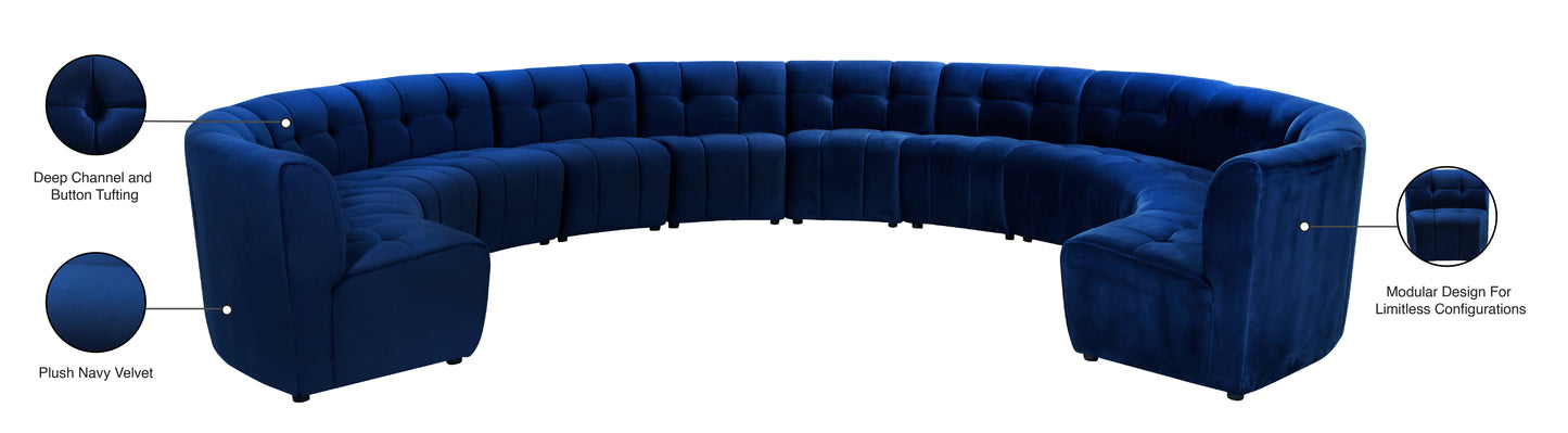 yara navy velvet 12pc. modular sectional pc