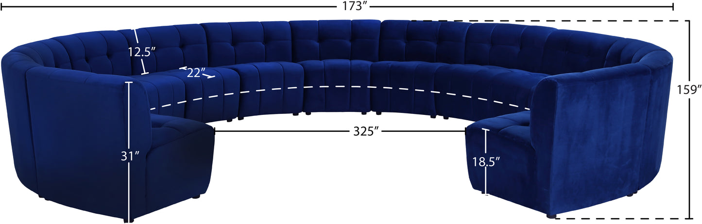 yara navy velvet 13pc. modular sectional pc