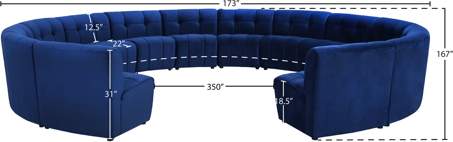 yara navy velvet 14pc. modular sectional pc