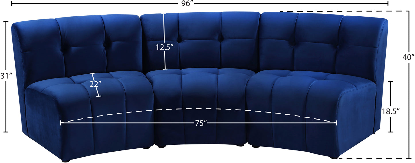 yara navy velvet 3pc. modular sectional pc