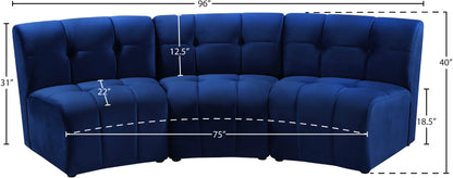 Yara Navy Velvet 3pc. Modular Sectional PC