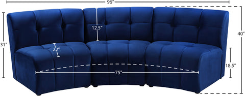 Yara Navy Velvet 3pc. Modular Sectional PC
