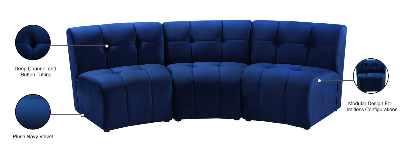 yara navy velvet 3pc. modular sectional pc